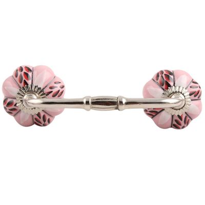 Indian Shelf 1 Pack Ceramic Drawer Handles for Cabinets and Drawers Pink Dresser Pulls for Door Silver Hardware 8" Hole to Hole -BH-429-CK-259
