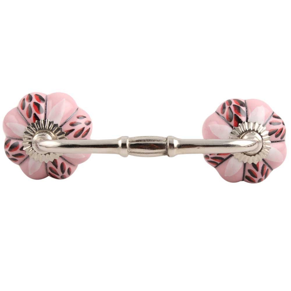 Indian Shelf 1 Pack Ceramic Drawer Handles for Cabinets and Drawers Pink Dresser Pulls for Door Silver Hardware 8" Hole to Hole -BH-429-CK-259