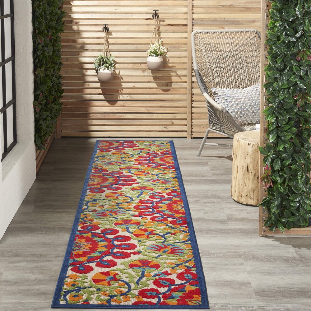 Nourison Home Aloha Red Multicolor 2'3" x 10' Area Rug - Easy Clean, Non Shedding, Bed Room, Living Room, Dining Room, Kitchen (10' Runner)