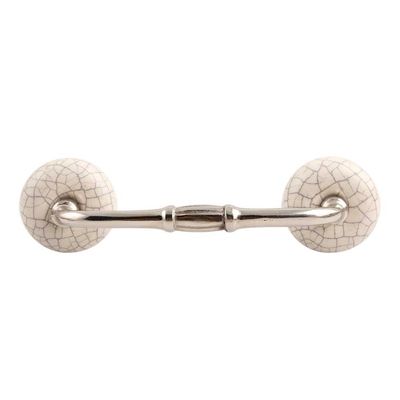 Indian Shelf 1 Pack Ceramic Drawer Handles for Cabinets and Drawers Cream Dresser Pulls for Door Silver Hardware 8" Hole to Hole -BH-484-CRACK-86