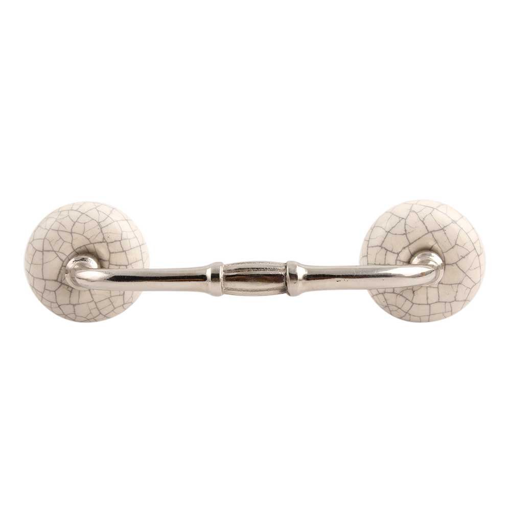 Indian Shelf 1 Pack Ceramic Drawer Handles for Cabinets and Drawers Cream Dresser Pulls for Door Silver Hardware 8" Hole to Hole -BH-484-CRACK-86