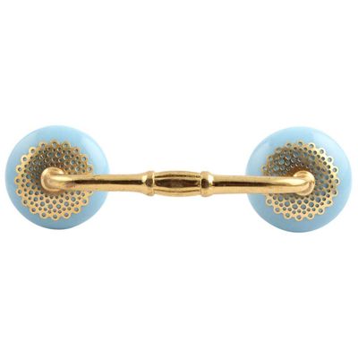 Indian Shelf 1 Pack Ceramic Turquoise Door Handles Interior T Bar Handles for Cabinets and Drawers Dresser Gold Hardware 4" Hole to Hole -BH-338-CK-928