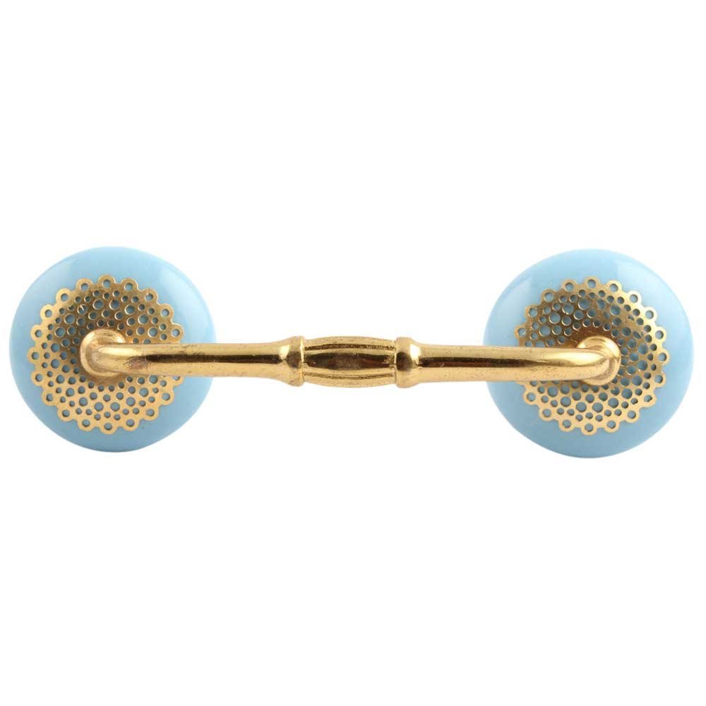 Indian Shelf 1 Pack Ceramic Turquoise Door Handles Interior T Bar Handles for Cabinets and Drawers Dresser Gold Hardware 4" Hole to Hole -BH-338-CK-928