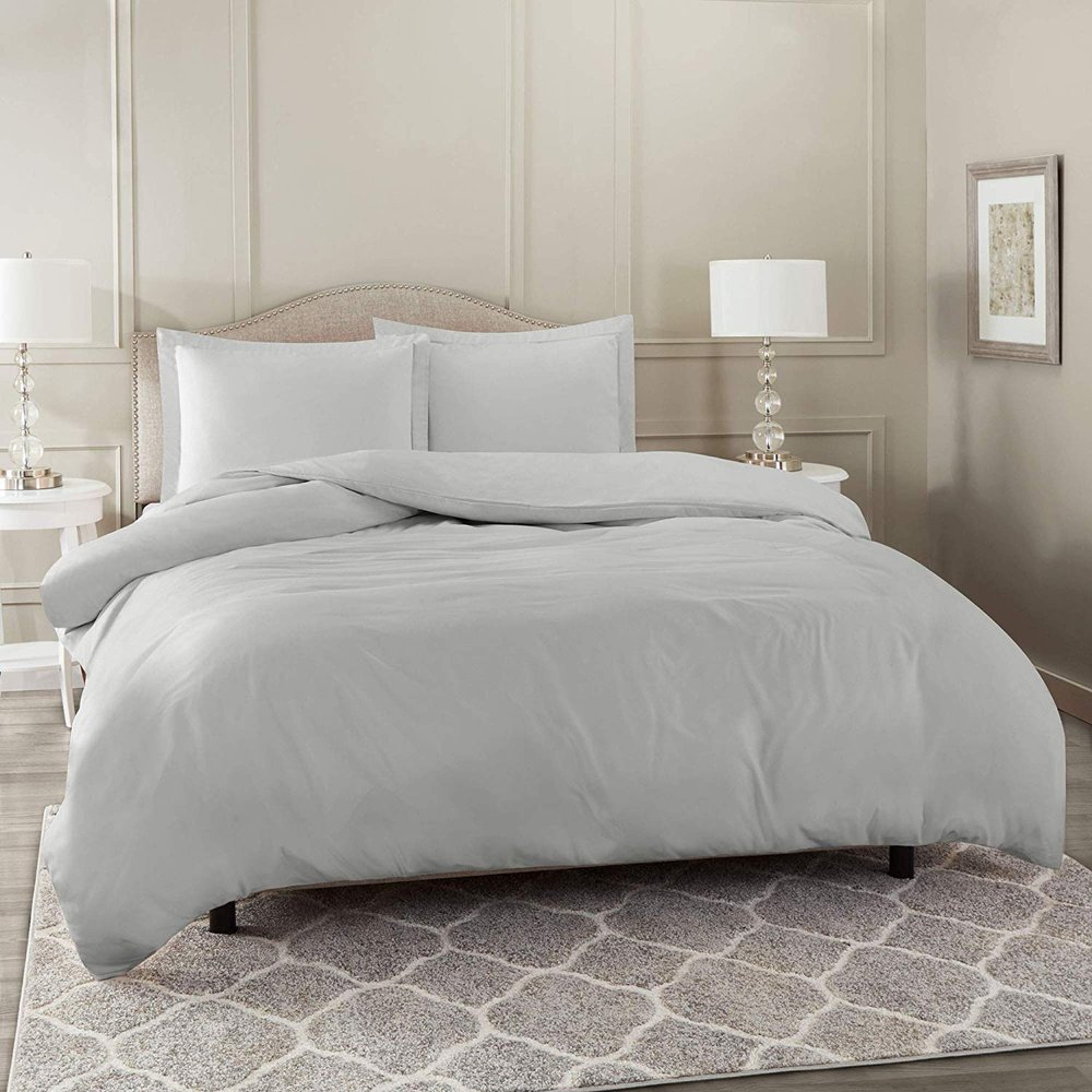 Comfort Bed Store 3 Piece Duvet Set Collection Organic Cotton 400 Thread Count Solid 1 Duvet Cover, 2 Pillow Shams (Fossil Gray, Emperor, Set of 3)