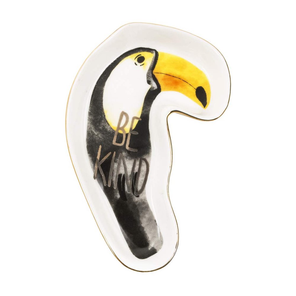 Chumbak Toucan Advice Trinket Tray for Her - Jewelry Tray Organizer for Girls Bedroom and Office, Porcelain Dish for Trinket Storage and Accessories - Gift for girls (Yellow, Black and White)