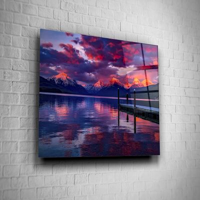 Genericc Mountain Lake Sunset Tempered Glass Wall Art Nature Wall Art Present Home Decor Office Decor Hotel Decor Modern Art Decor Gift (24x36)