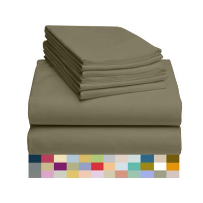 800 Thread Count-6Pcs Bed Sheet Set 100% Cotton Bed Sheets Olive Full XL Sheets Set, Long Staple Cotton Sheets, Fits Mattress Upto 18" Deep Pocket, Bedsheet and Pillowcase, Bedding Set