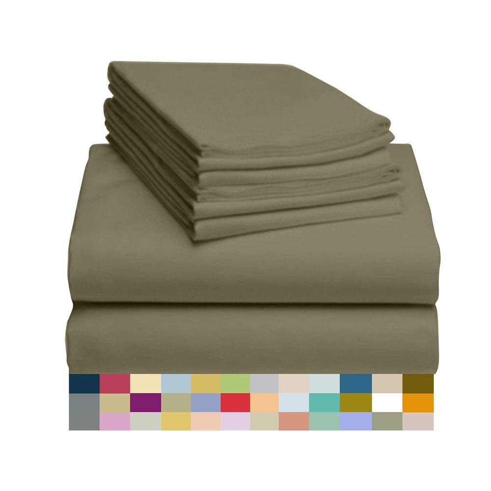 800 Thread Count-6Pcs Bed Sheet Set 100% Cotton Bed Sheets Olive Full XL Sheets Set, Long Staple Cotton Sheets, Fits Mattress Upto 18" Deep Pocket, Bedsheet and Pillowcase, Bedding Set