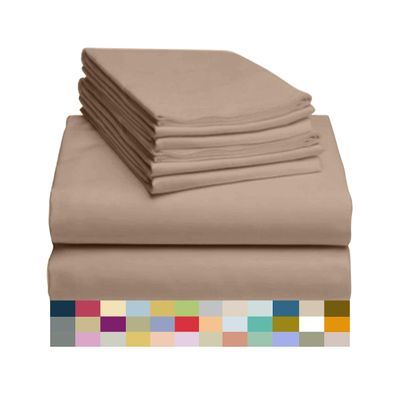 800 Thread Count-6Pcs Bed Sheet Set 100% Cotton Bed Sheets Taupe King Sheets Set, Long Staple Cotton Sheets, Fits Mattress Upto 18" Deep Pocket, Bedsheet and Pillowcase, Bedding Set