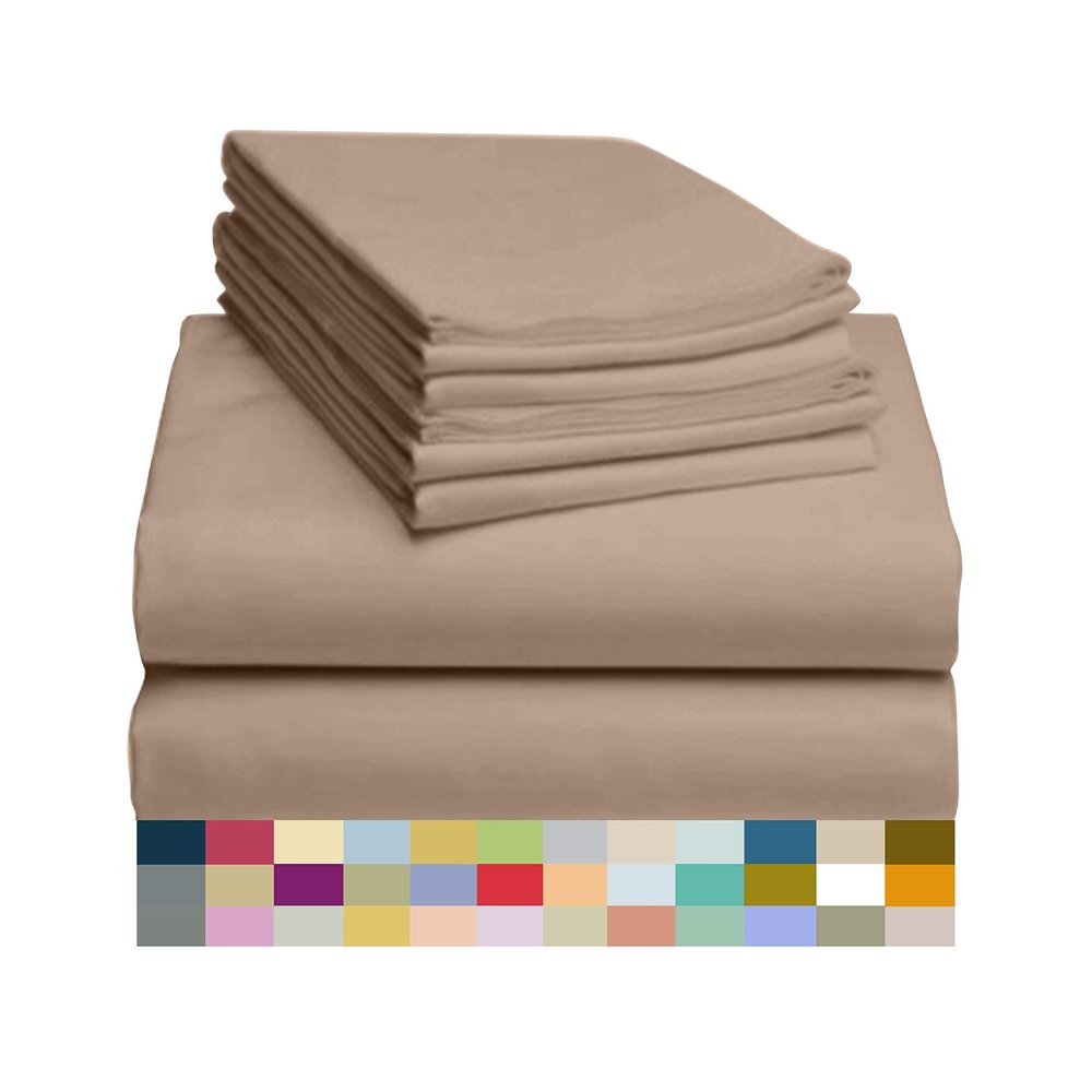 800 Thread Count-6Pcs Bed Sheet Set 100% Cotton Bed Sheets Taupe King Sheets Set, Long Staple Cotton Sheets, Fits Mattress Upto 18" Deep Pocket, Bedsheet and Pillowcase, Bedding Set