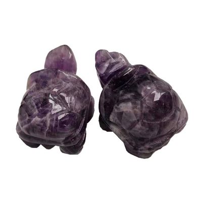 Gemgogo 2 Pcs Natural Amethyst Pocket Carved Tortoise Decor Animal Figurines Gemstone,1.5 Inches Room Decor Crystals and Healing Stones