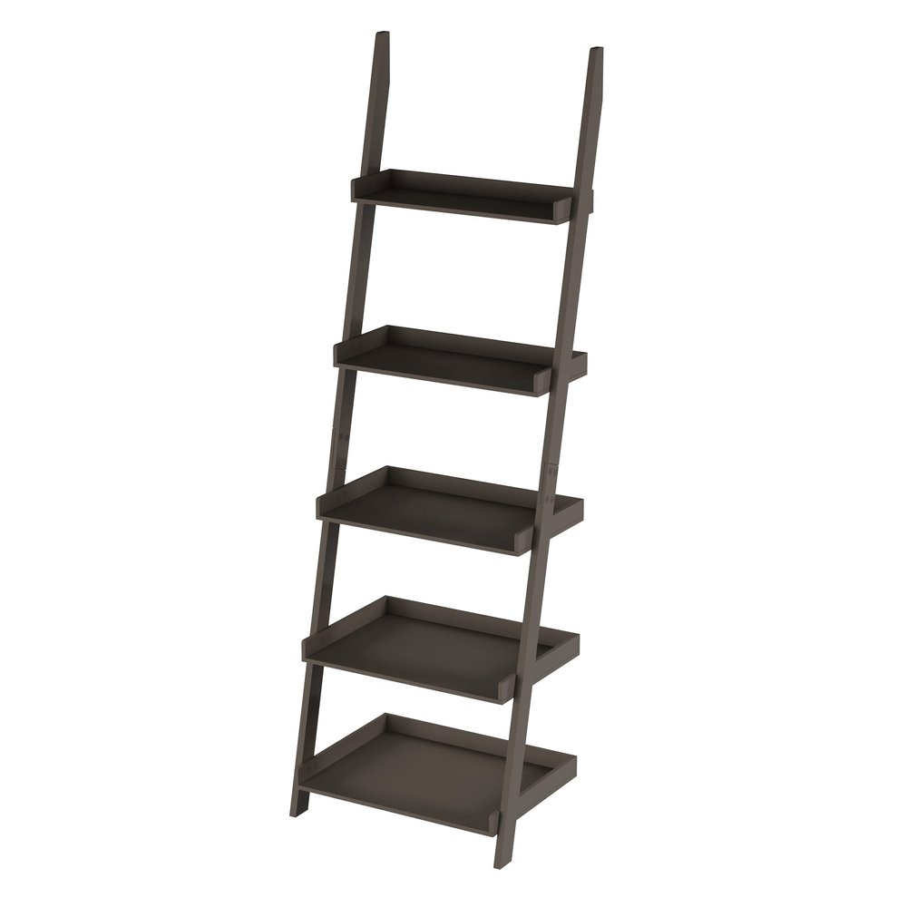 5-Tier Ladder Bookshelf - Freestanding Wooden Bookcase Frame with Leaning Look Shelves for Home and Office Storage by Lavish Home (Gray)