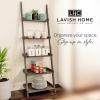 5-Tier Ladder Bookshelf - Freestanding Wooden Bookcase Frame with Leaning Look Shelves for Home and Office Storage by Lavish Home (Gray) view 3