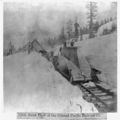 HistoricalFindings Photo: Snow Plow,Central Pacific Railroad,RR Company,Near Cisco,Donner Pass Route,1866