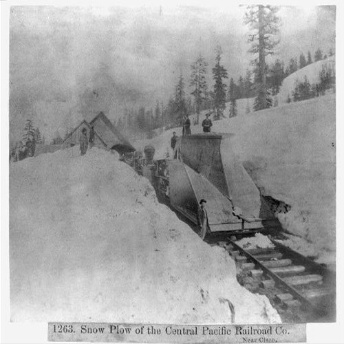 HistoricalFindings Photo: Snow Plow,Central Pacific Railroad,RR Company,Near Cisco,Donner Pass Route,1866