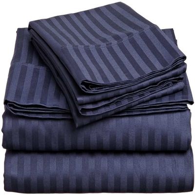 4 Piece Sheet Set Long Staple Combed Cotton,400 Thread Count 100% Cotton Sheets-Navy Blue Stripe-California King Sheet Set,Soft and Silky Sateen Weave, Fits Mattress Upto 15 Inches Deep Pocket