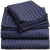 4 Piece Sheet Set Long Staple Combed Cotton,400 Thread Count 100% Cotton Sheets-Navy Blue Stripe-California King Sheet Set,Soft and Silky Sateen Weave, Fits Mattress Upto 15 Inches Deep Pocket view 1