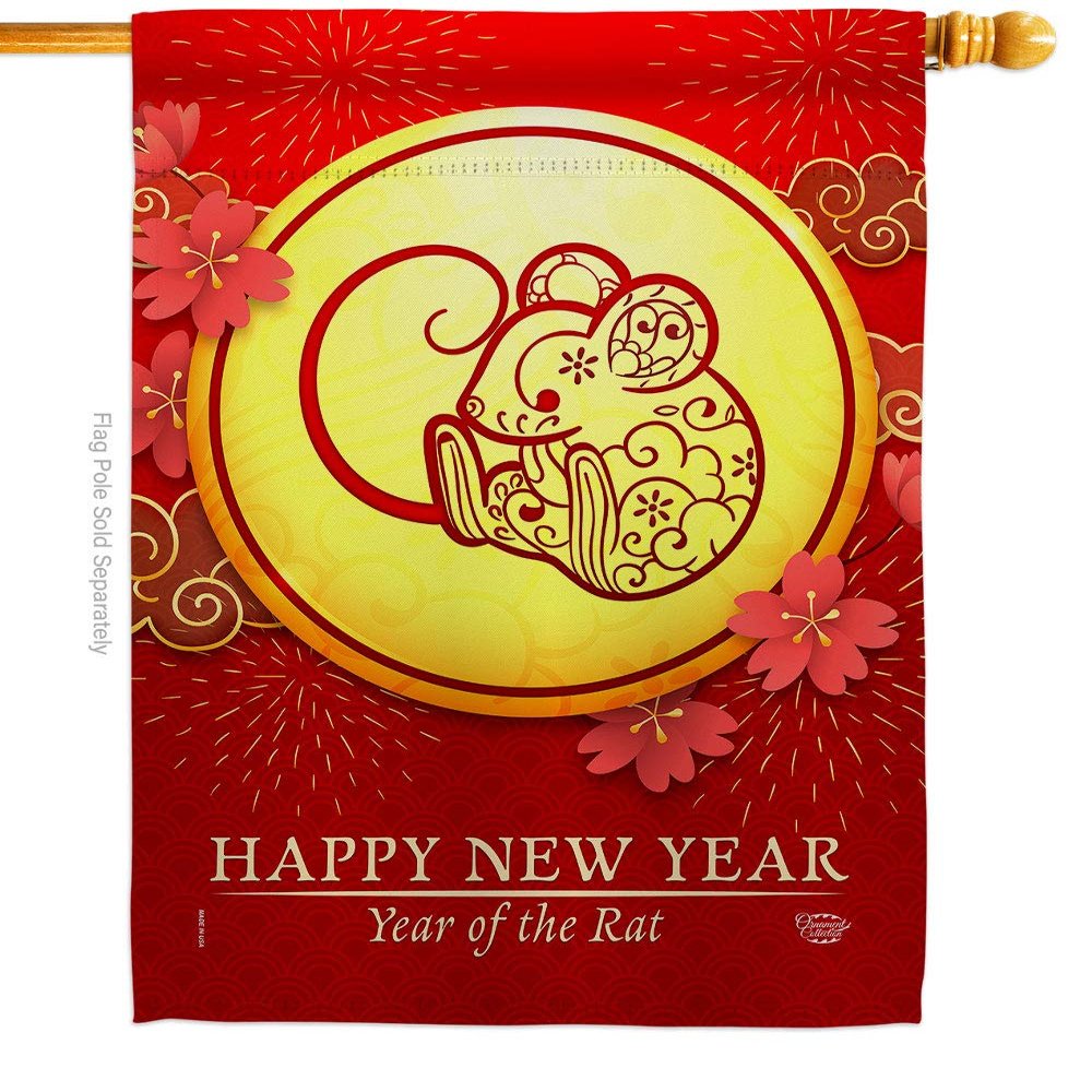 Ornament Collection Rat of Year House Flag Winter Lunar New Good Luck Prosperous Seasonal Arrival Blessing Decoration Banner Small Garden Yard Gift Double-Sided, 28" x 40", Thick Fabric