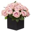 Nearly Natural Mini 11in. Rose Artificial Black Vase Silk Arrangements, Pink view 1