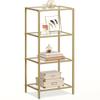 VASAGLE Bookcase, 4-Tier Bookshelf, Slim Shelving Unit for Bedroom, Bathroom, Home Office, Tempered Glass, Steel Frame, Metallic Gold ULGT28G view 1
