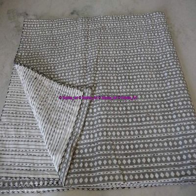 Sophia-Art Indian King/Twin Handmade Bohemian Hand Block Print Pure Cotton Bedspread Kantha Stitch Hippie Kantha Bed Spread Reversible Bedcover Throw Quilt (Grey Diamond, 90" x 108")