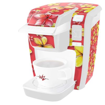 WraptorSkinz Decal Style Vinyl Skin compatible with Keurig K10 / K15 Mini Plus Coffee Makers Beach Flowers Coral (COFFEE MAKER NOT INCLUDED)