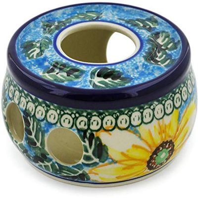 Polmedia Polish Pottery Heater UNIKAT - Black Eyed Susan Pattern Handmade in Boleslawiec Poland by Ceramika Artystyczna + Certificate of Authenticity