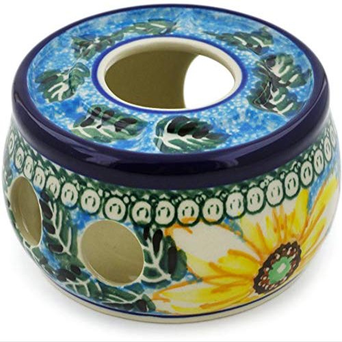 Polmedia Polish Pottery Heater UNIKAT - Black Eyed Susan Pattern Handmade in Boleslawiec Poland by Ceramika Artystyczna + Certificate of Authenticity