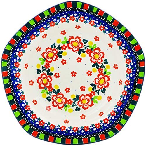 Polmedia Polish Pottery Pasta Bowl 9-inch UNIKAT - Floral Puzzles Pattern Handmade in Boleslawiec Poland by Ceramika Artystyczna + Certificate of Authenticity