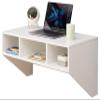 Wall Mounted Office Computer Desk with Three Compartments, White view 1
