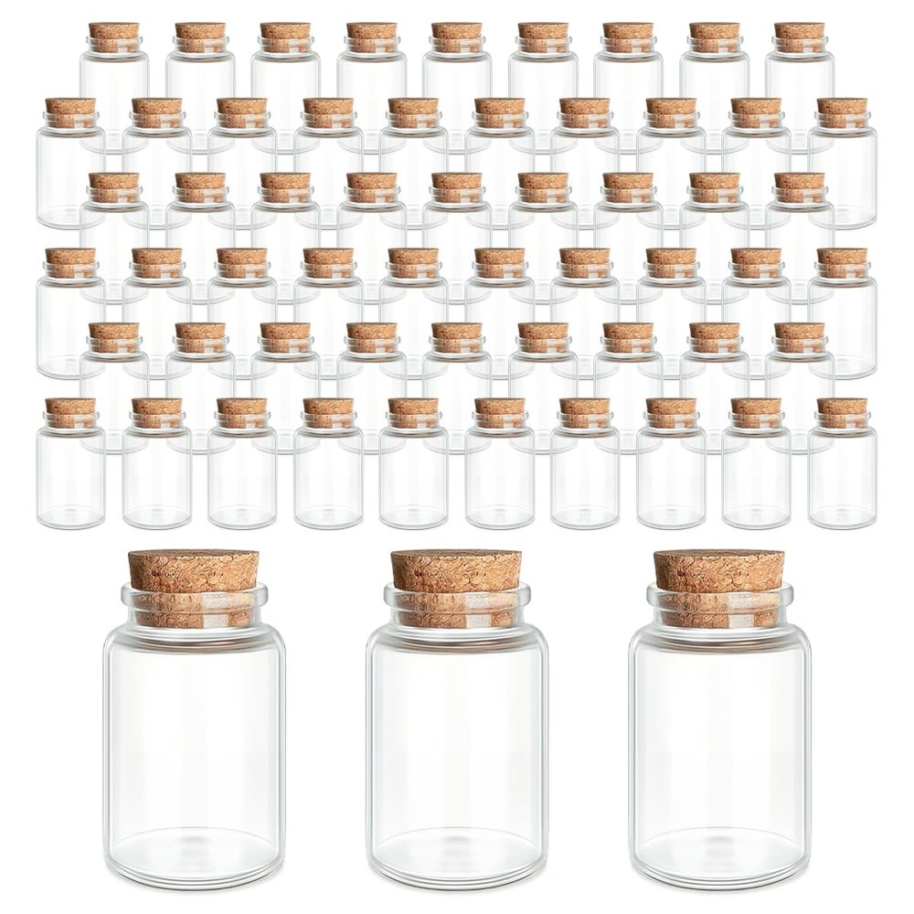 60-Pack 20ml (0.68 oz) Glass Bottles with Cork Stoppers for Spell Bottles, Spice Jars, DIY Party Favors, Travel Memories & Plant Propagation Empty Recyclable Containers for Crafts, Kitchen,Dcor