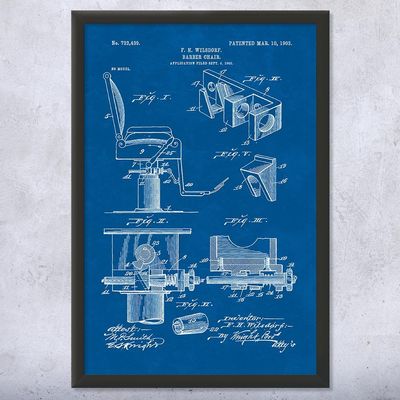 Framed Barber Chair Print, Barber Shop Decor, Hair Stylist, Barber Gift, Chair Blueprint, Fashion Decor, Stylist Gift Blueprint (11x14)