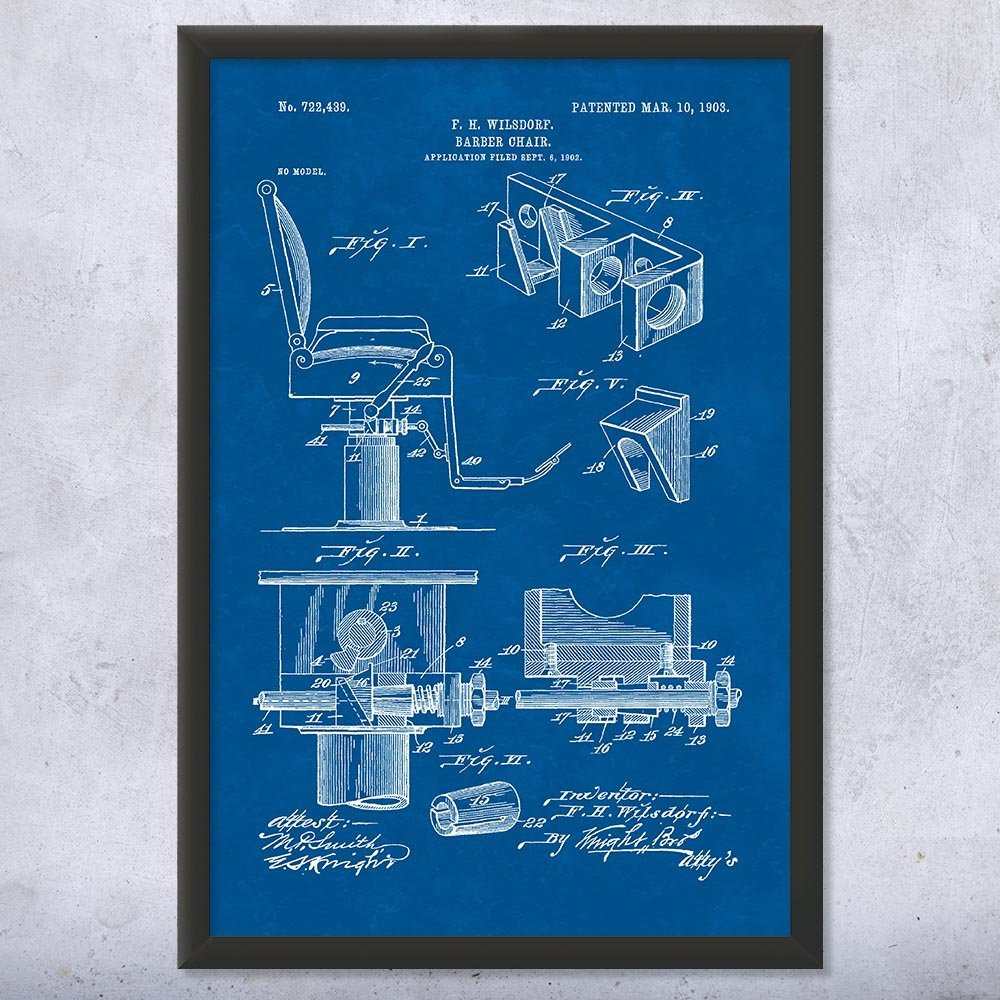 Framed Barber Chair Print, Barber Shop Decor, Hair Stylist, Barber Gift, Chair Blueprint, Fashion Decor, Stylist Gift Blueprint (11x14)