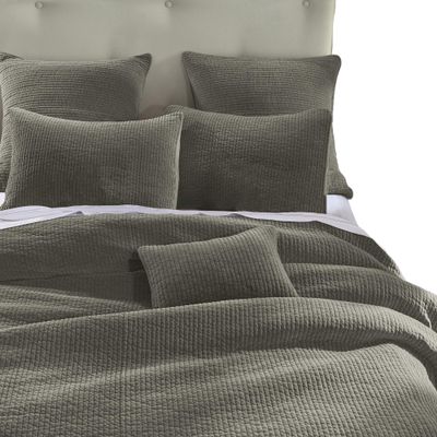 HiEnd Accents Stonewashed Cotton Velvet 3 Piece Quilt Set with Pillow Shams, King Size, Gray Solid Color, Classic Traditional Bedding, Soft Lightweight Bed Cover, 1 Quilt and 2 Pillowcases