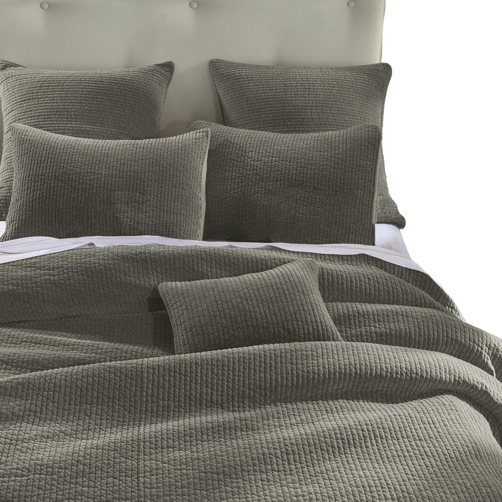 HiEnd Accents Stonewashed Cotton Velvet 3 Piece Quilt Set with Pillow Shams, King Size, Gray Solid Color, Classic Traditional Bedding, Soft Lightweight Bed Cover, 1 Quilt and 2 Pillowcases