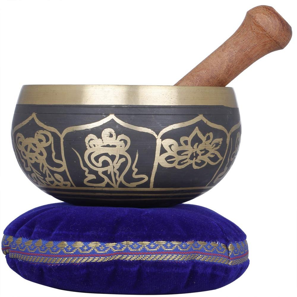 Exotic India Wishlist Past Orders Cart Golden Black Ashtamangala Singing Bowl - Tibetan Buddhist, Multicolor