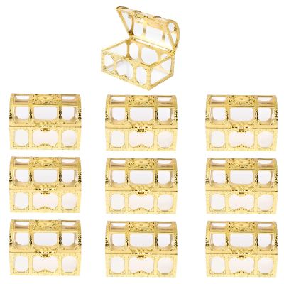 Amosfun 10pcs Wedding Party Favor Boxes Treasure Chest Candy Box Clear Plastic Boxes Storage Containers Case Anniversary Festival Birthday Valentines Day Party Supplies Golden