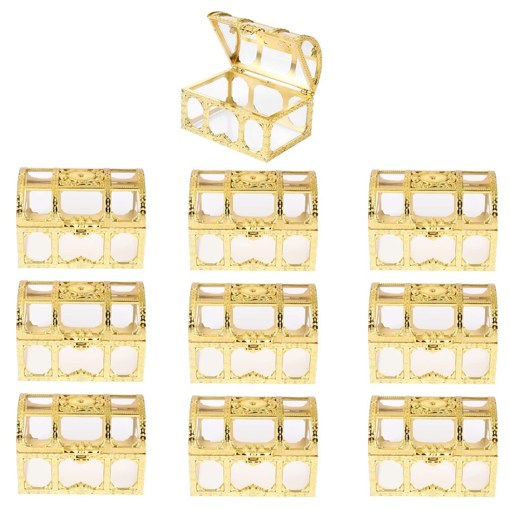 Amosfun 10pcs Wedding Party Favor Boxes Treasure Chest Candy Box Clear Plastic Boxes Storage Containers Case Anniversary Festival Birthday Valentines Day Party Supplies Golden