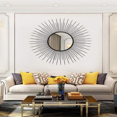 27.6"Black Wall Decoration, Gold ornment, Wall Mirror, Metal Wall Hanging, bar Living Room Decoration Mirror,Home Decor