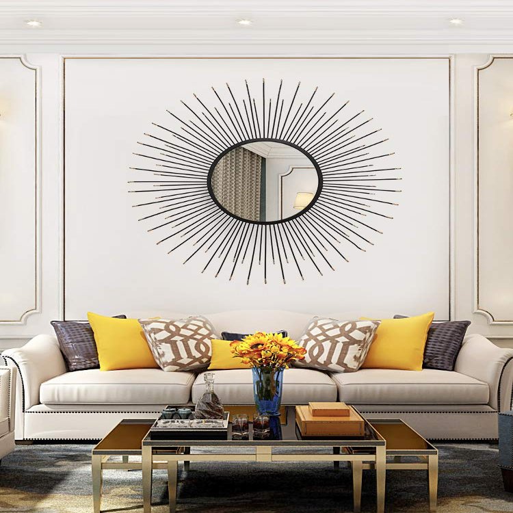 27.6"Black Wall Decoration, Gold ornment, Wall Mirror, Metal Wall Hanging, bar Living Room Decoration Mirror,Home Decor