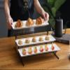 3 Tier Collapsible Thicker Sturdier Plate Rack Stand with Plates - Three Tiered Cake Serving Tray - Dessert Fruit Presentation - Party Food Server Display - 3 White 12' x 6" Porcelain Platters Incl view 3