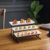 3 Tier Collapsible Thicker Sturdier Plate Rack Stand with Plates - Three Tiered Cake Serving Tray - Dessert Fruit Presentation - Party Food Server Display - 3 White 12' x 6" Porcelain Platters Incl view 4