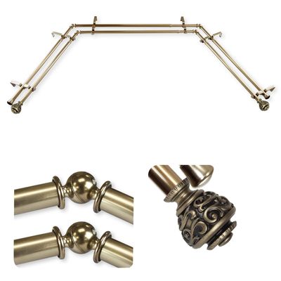 Domovina Raina 13/16-inch Bay Window Double Curtain Rod Antique Brass