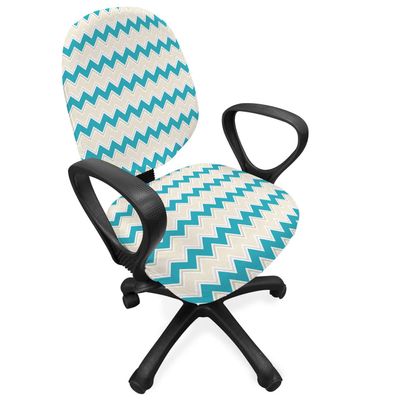Ambesonne Teal Office Chair Slipcover, Horizontal Zigzag Lines Chevron Triangles Pattern Simple Classical Geometric Design, Protective Stretch Decorative Fabric Cover, Standard Size, Cream Teal