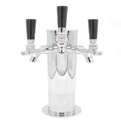 K&B Triple Faucet Draft Beer Kegerator Tower 3" - Customizable (Chrome Self Closing Faucet, Standard Black Plastic Tap Handle)