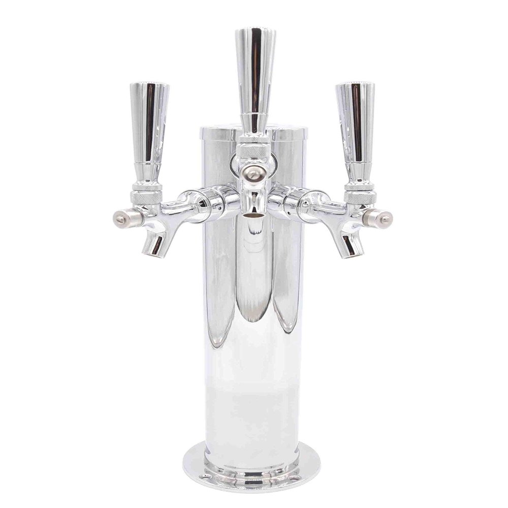 K&B Triple Faucet Draft Beer Kegerator Tower 3" - Customizable (Chrome Self Closing Faucet, Chrome Heavy Duty Tap Handle)