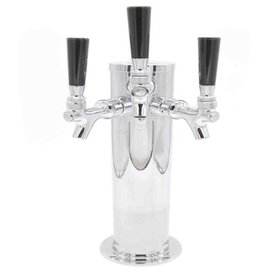 K&B Triple Faucet Draft Beer Kegerator Tower 3" - Customizable (Chrome Faucet, Standard Black Plastic Tap Handle)