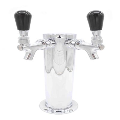 K&B Double Faucet Draft Beer Kegerator Tower 3" - Customizable (Stainless Steel Faucet, Black Plastic Round Style Tap Handle)