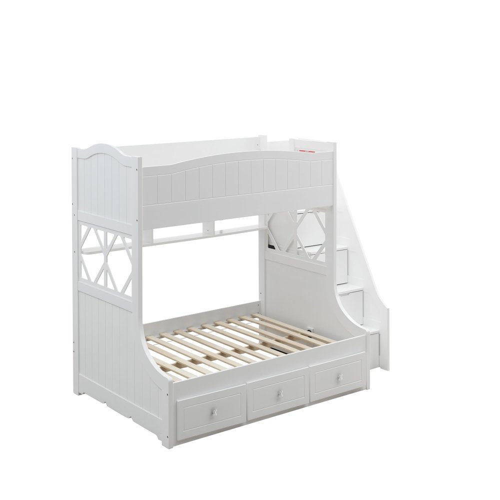Acme Meyer Twin/Full Bunk Bed with Storage Ladder and Drawers in White