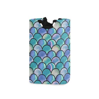 Blueangle Rainbow Scales Mermaid Laundry Basket Clothes Hamper Collapsible Durable Dirty Clothes Large Storage Laundry Organizer